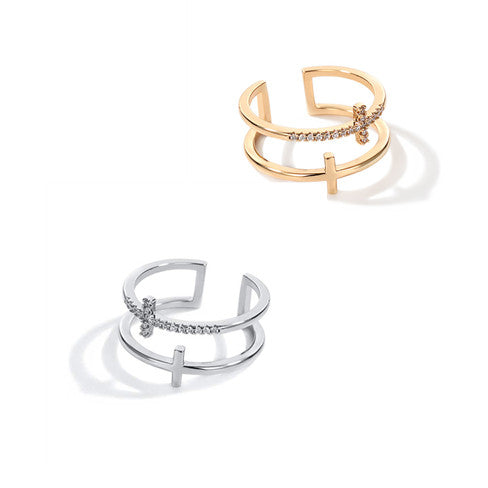 Doppelkreuz Zirkonring, Kupfer, verstellbar