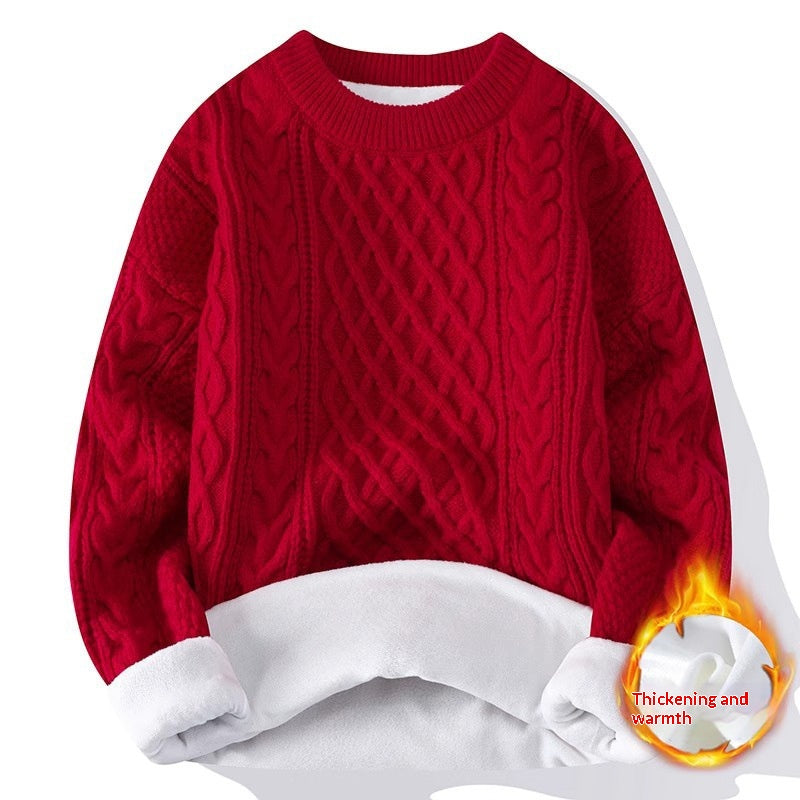 Fleecegefütterter Rundhals-High-Neck Pullover