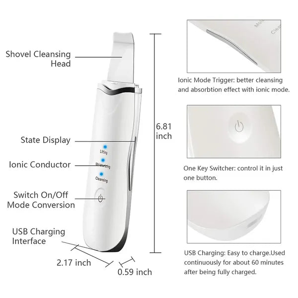 3-in-1 Ultraschall-Gesichtsspatel für Tiefenreinigung