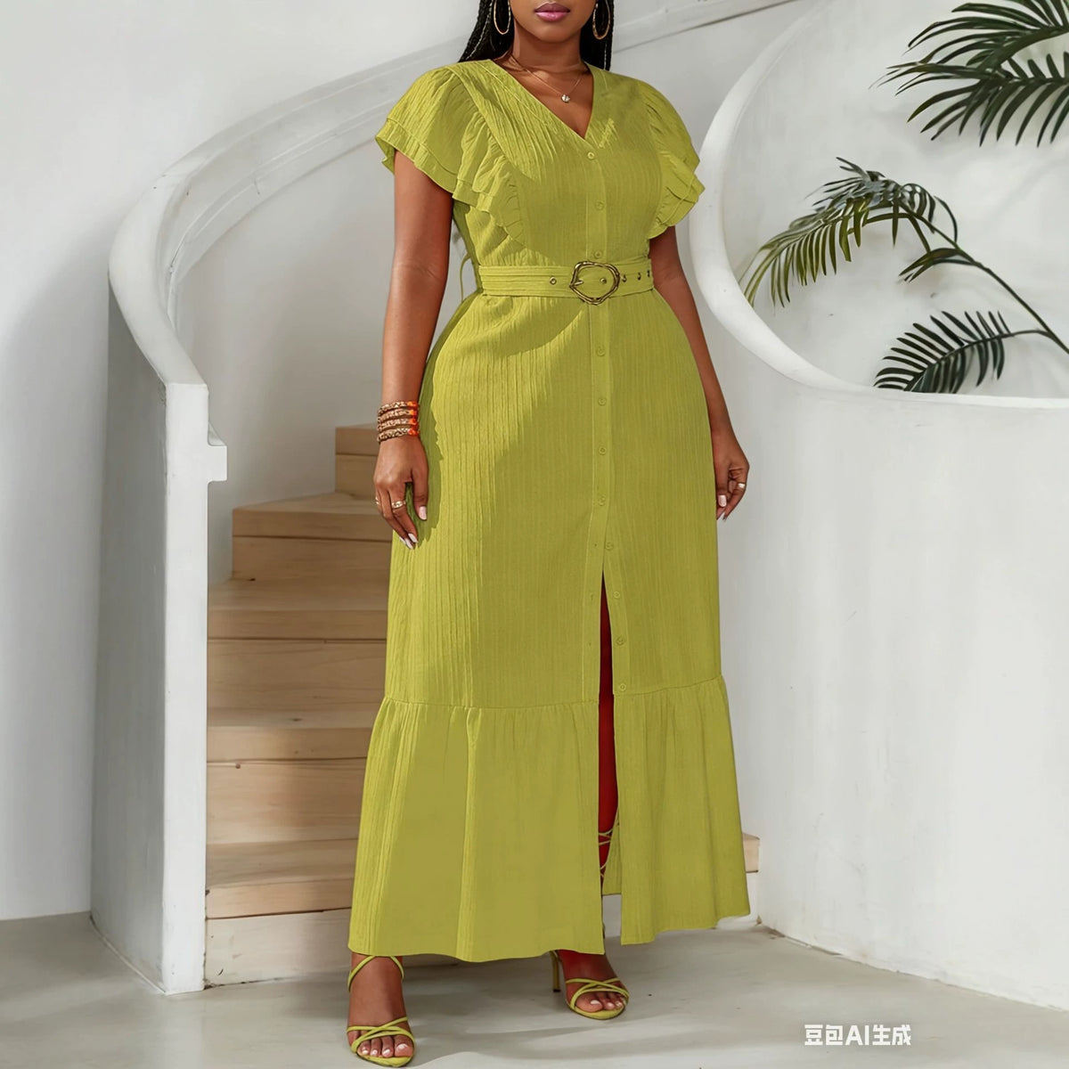 Midikleid mit Schlitz und flatternden Ärmeln – Bild 5 | LuxeStyle