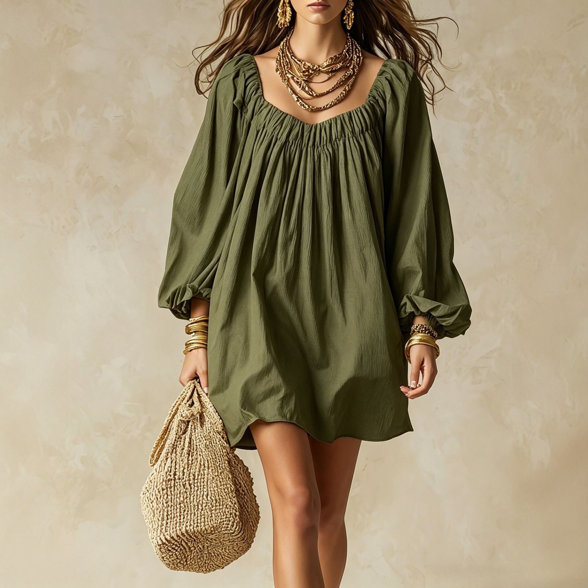 Lockeres Kleid mit Puffärmeln