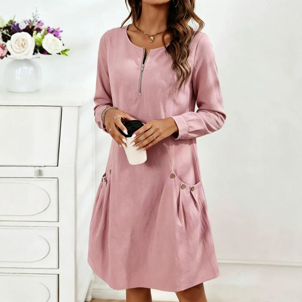 Midilanges Langarmkleid mit halbem Reissverschluss