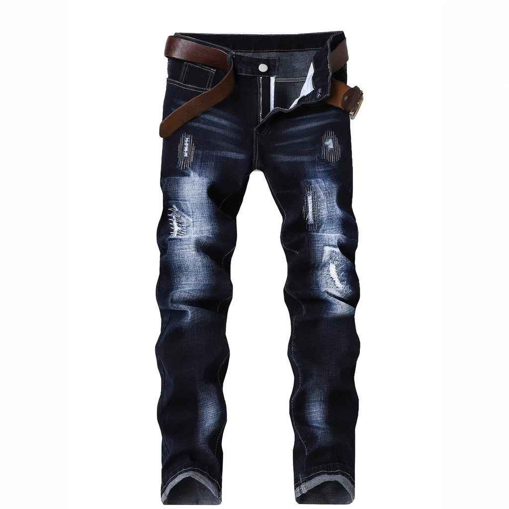 Stretch-Denim Jeans mit Rissen und Stickerei