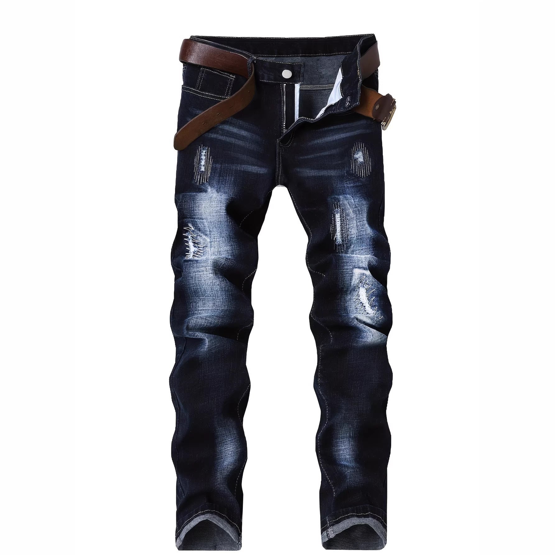 Stretch-Denim Jeans mit Rissen und Stickerei