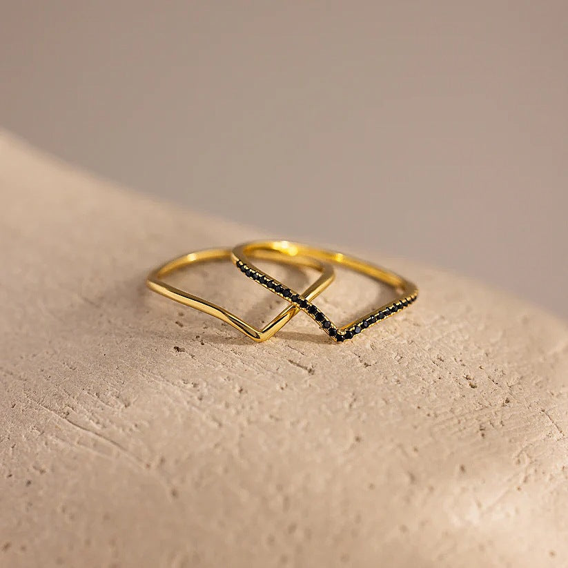Ring-Set mit Zirkon und Onyx – Bild 6 | LuxeStyle