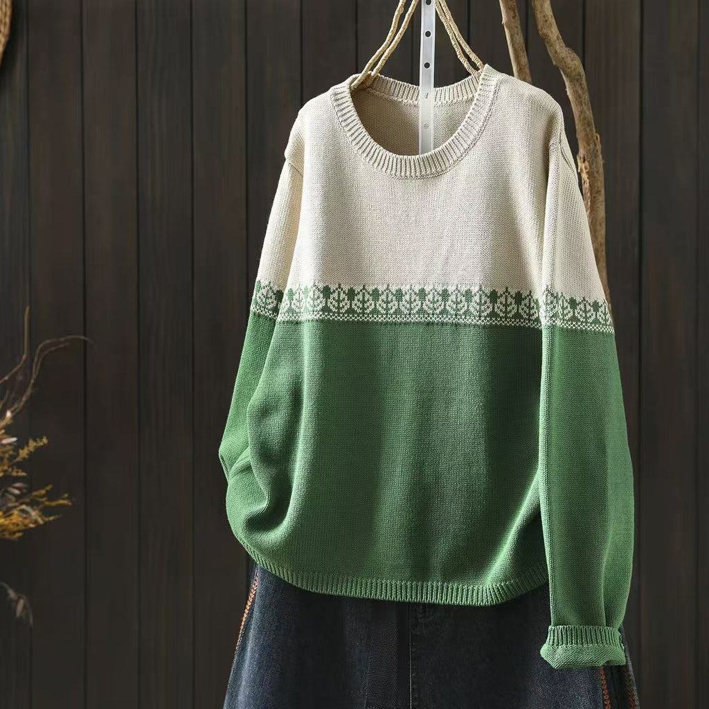 Preppy Baumwollpullover mit Rundhalsausschnitt