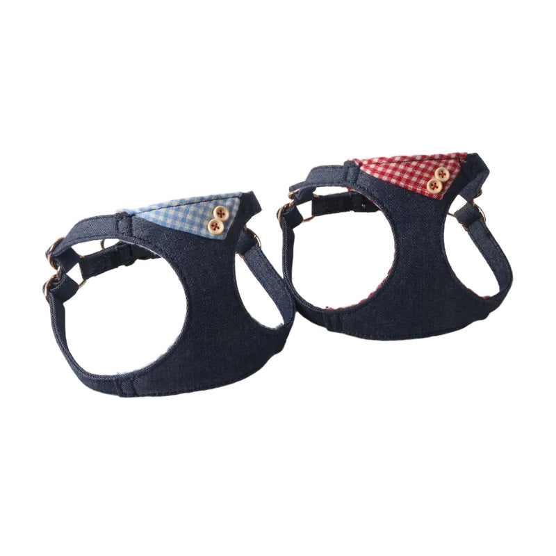 Dunkelblau Patchwork Plaid Tierharnisch Set