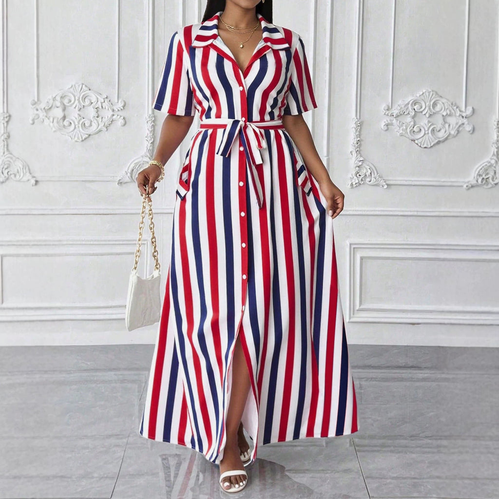 Gestreiftes Polo-Halskleid mit A-Linie – Bild 1 | LuxeStyle