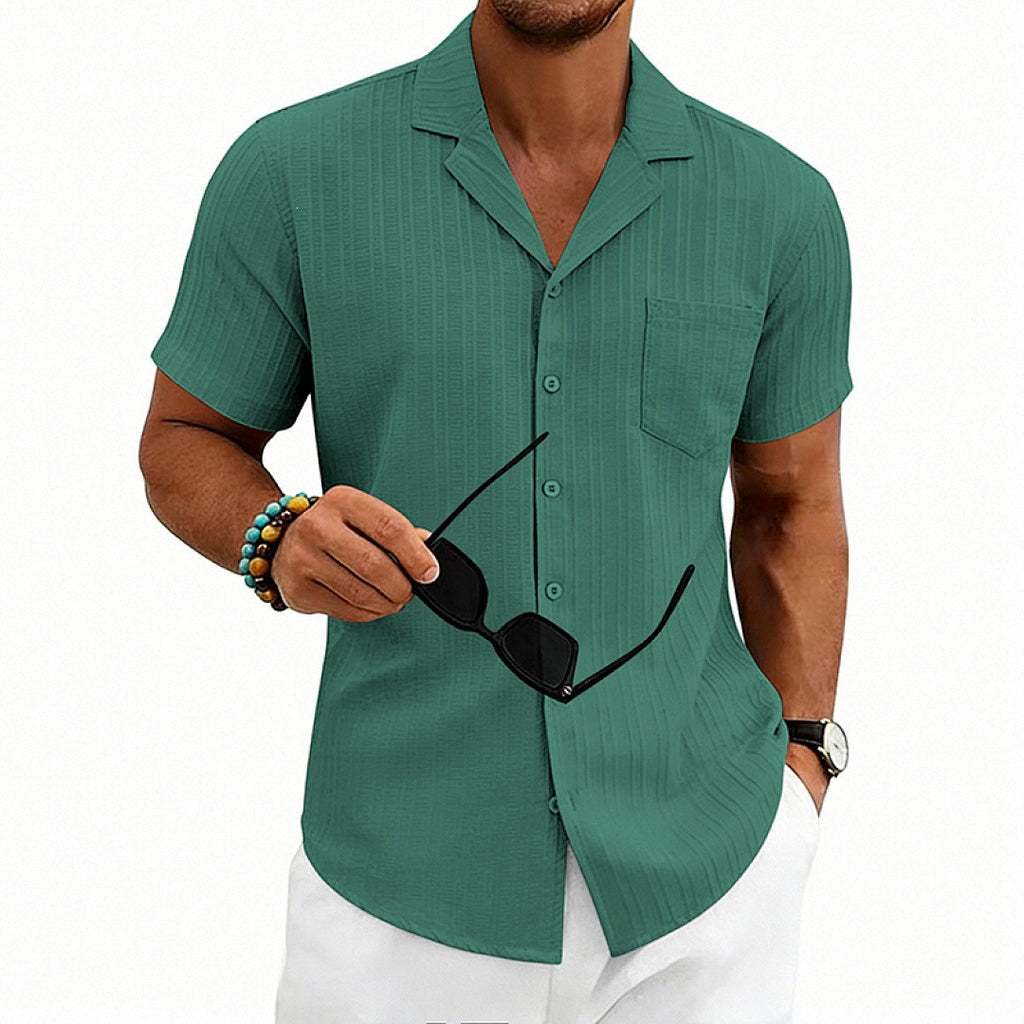 Herren Loose-Fit Kuba-Kragen Kurzarmhemd