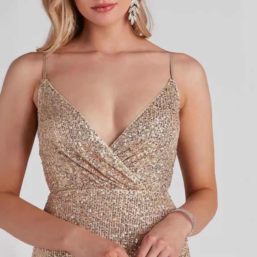 Pailletten Bodycon-Kleid mit V-Ausschnitt – Bild 5 | LuxeStyle