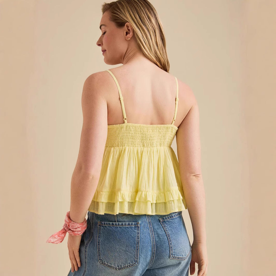 Spitzenbesetztes V-Neck Top