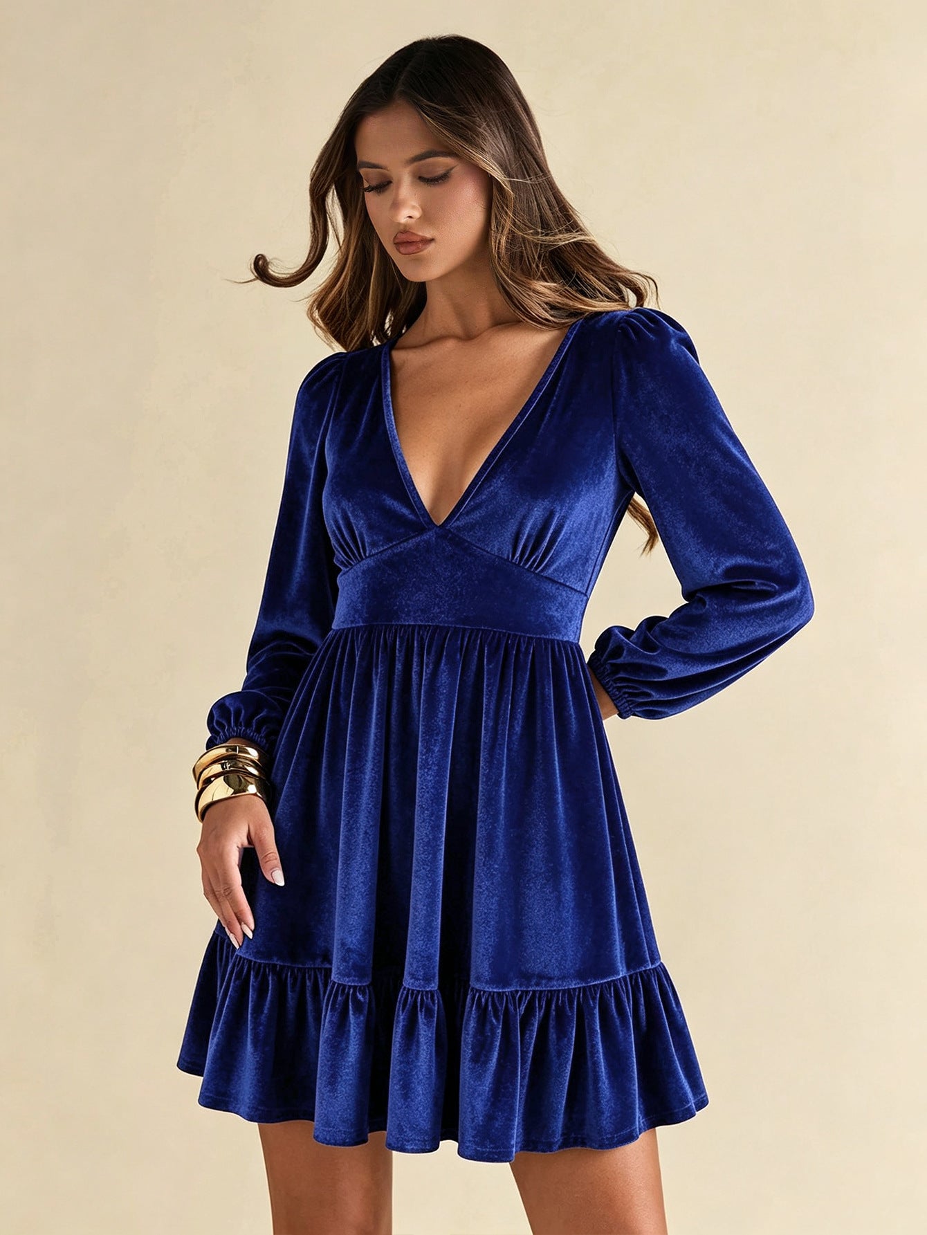 Elegant Samt Langarmkleid Damen