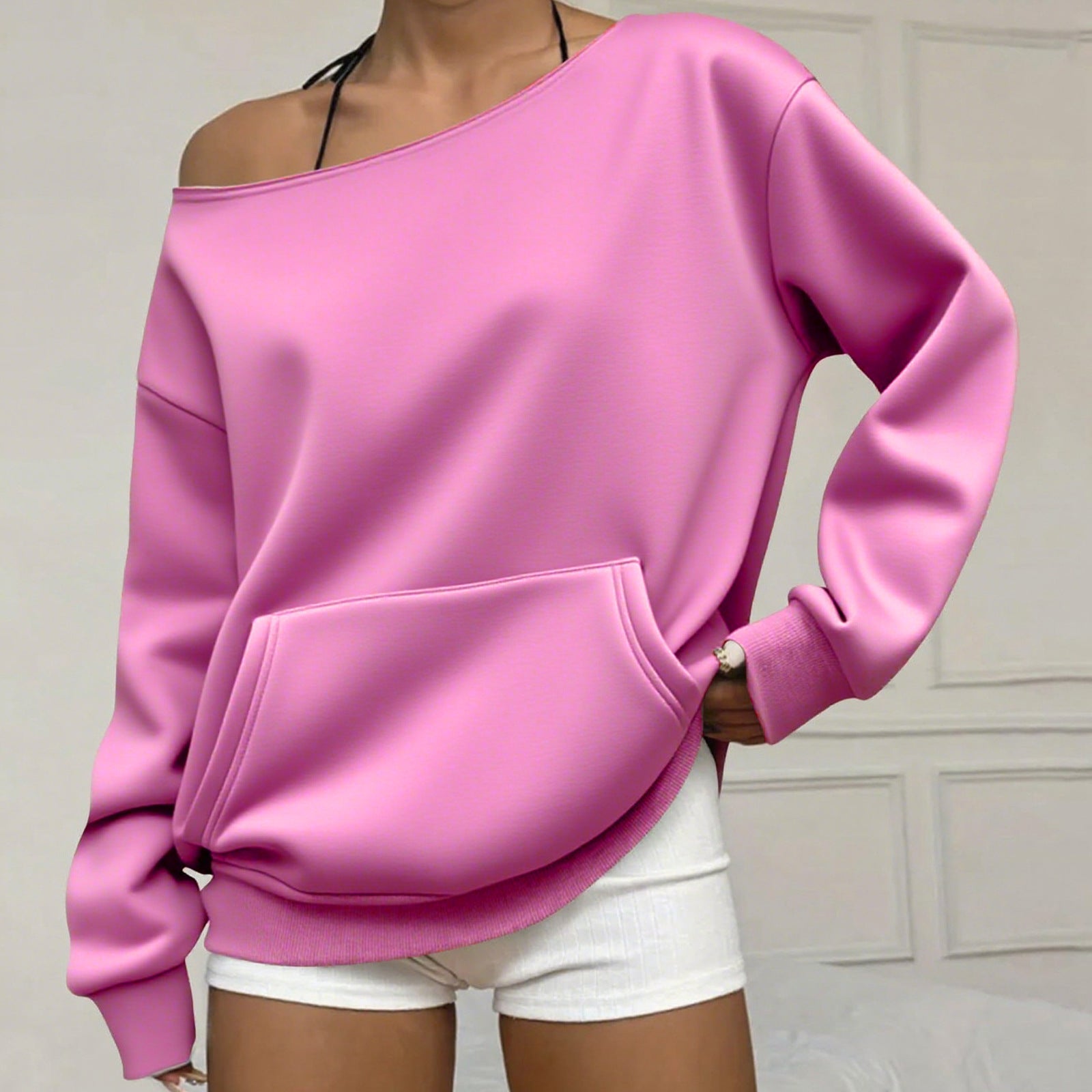 Off-Shoulder Sweatshirt mit Blumenmuster
