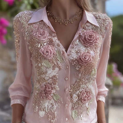Damen Hemd mit Rosen-Print – Bild 3 | LuxeStyle
