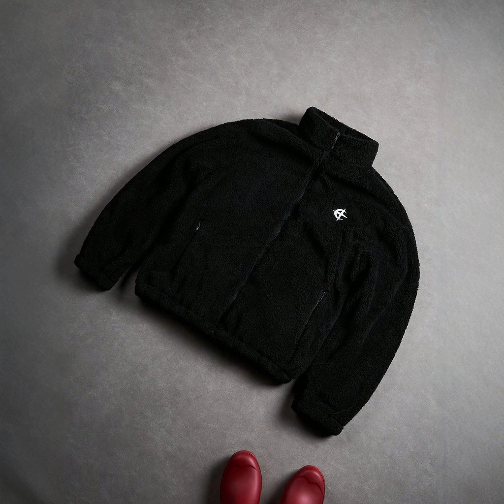 Schwarze Felljacke mit Reissverschluss