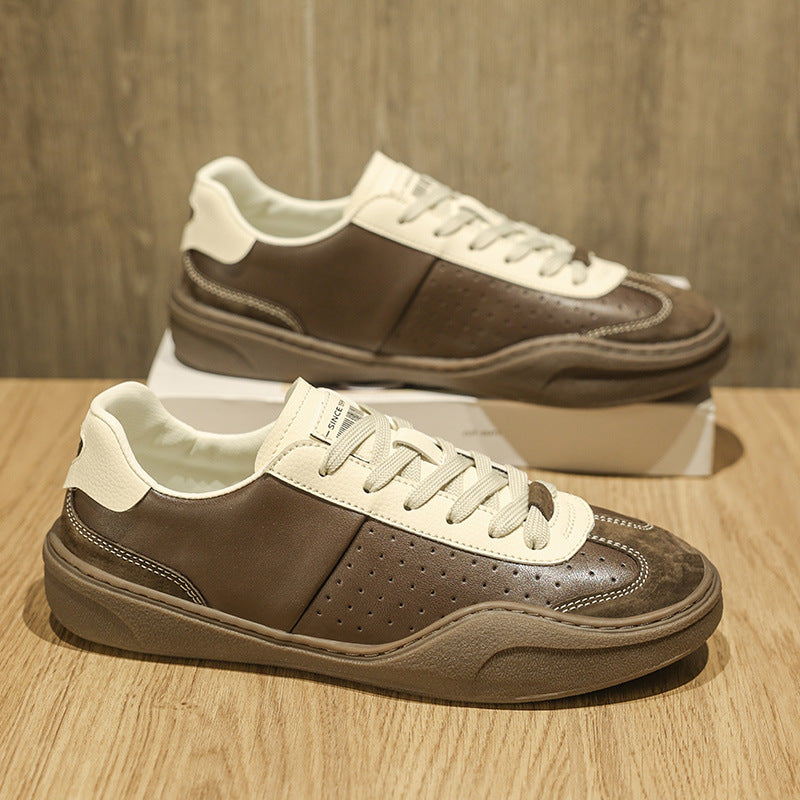 Leder-Plateau-Sneaker mit Kontrastnaht
