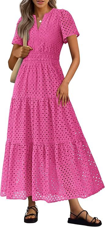 Kurzes V-Neck Kleid mit Lochstickerei – Bild 6 | LuxeStyle
