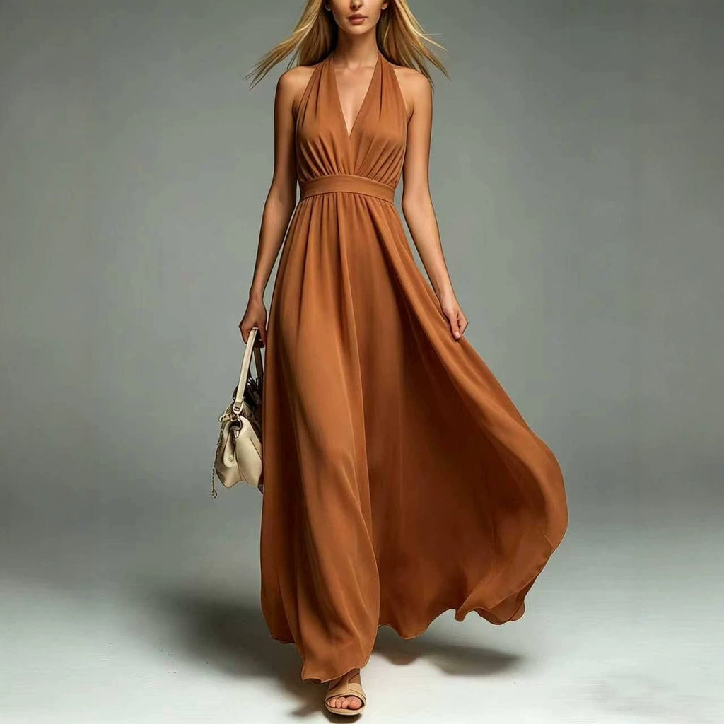 Ärmelloses V-Neck A-Linien Kleid mit Taillengürtel – Bild 4 | LuxeStyle