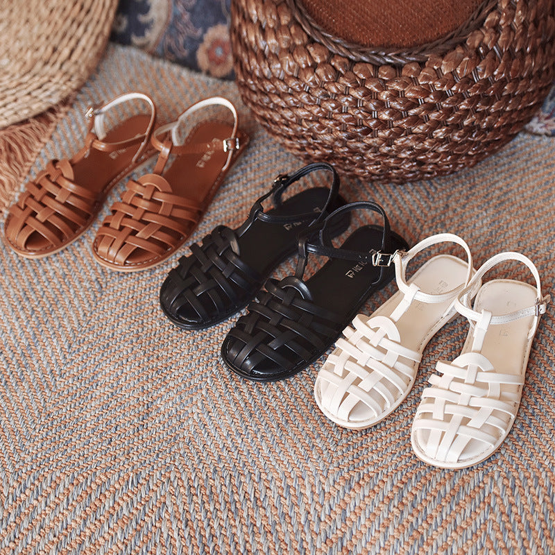 Flache Beach-Sandalen mit Zopfmuster und Schnalle – Bild 3 | LuxeStyle