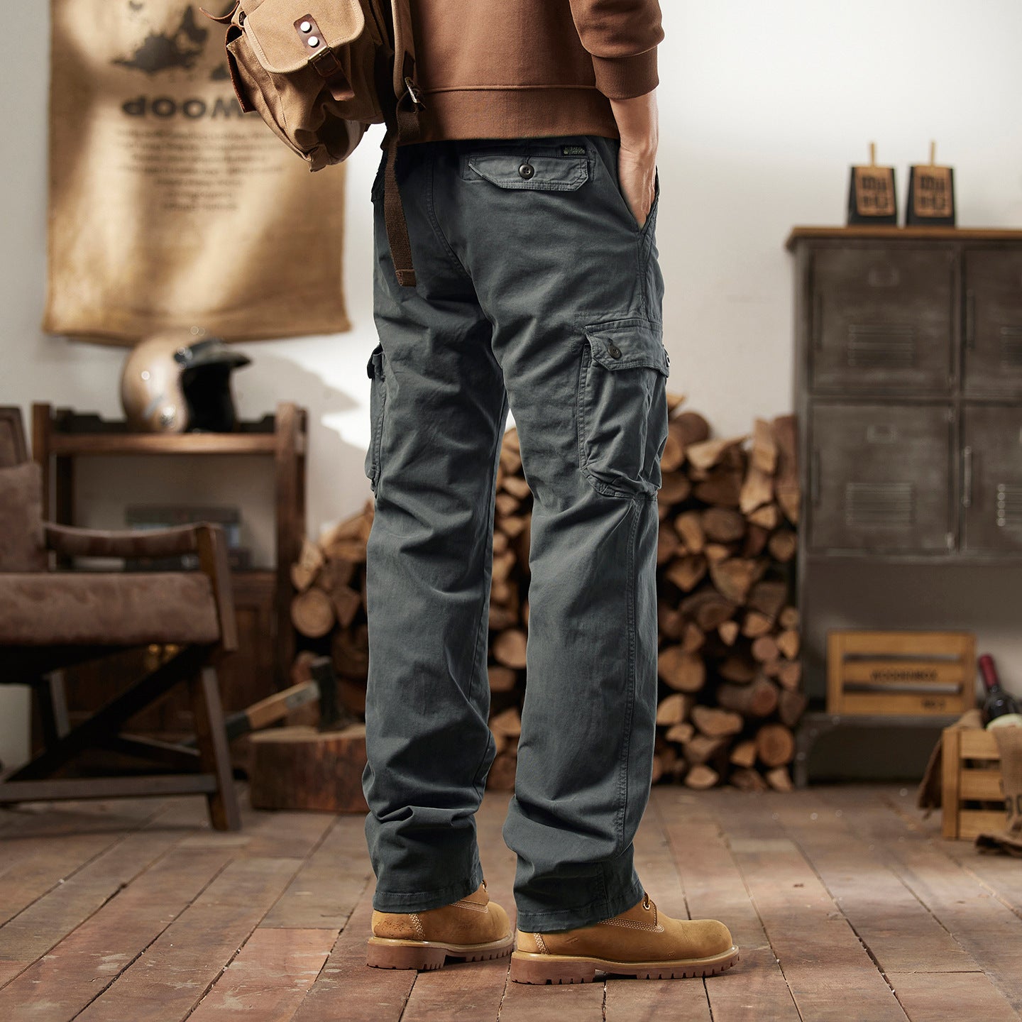 Outdoor Loose Straight-Leg Multi-Pocket Freizeithose