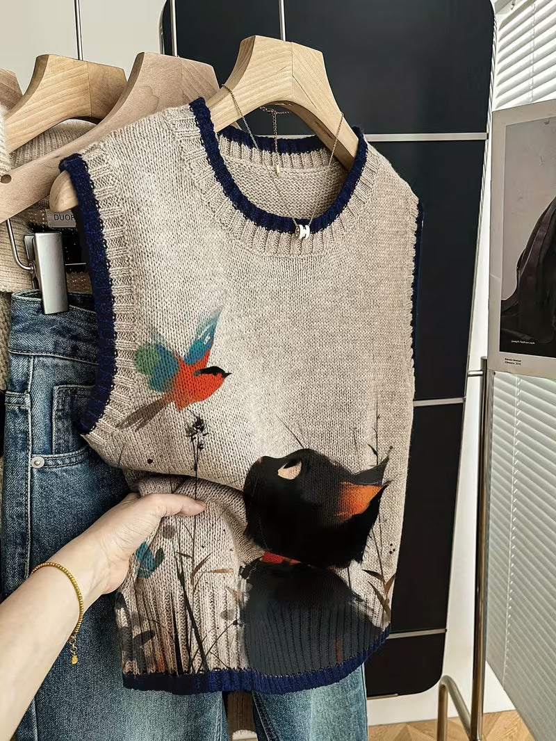 Retro Color-Block Strickweste für Damen