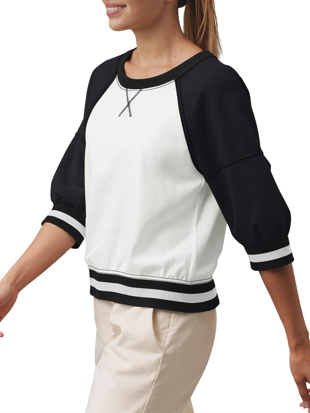Fisoew Crewneck Sweatshirt mit halbem Raglanarm
