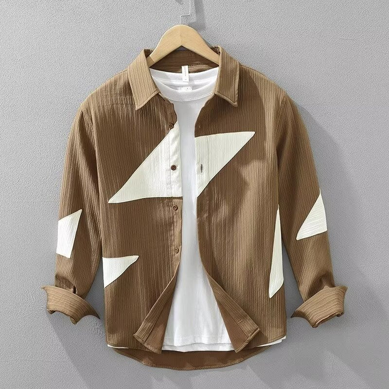 Color Contrast Patchwork Langarmhemd für Herren – Bild 3 | LuxeStyle