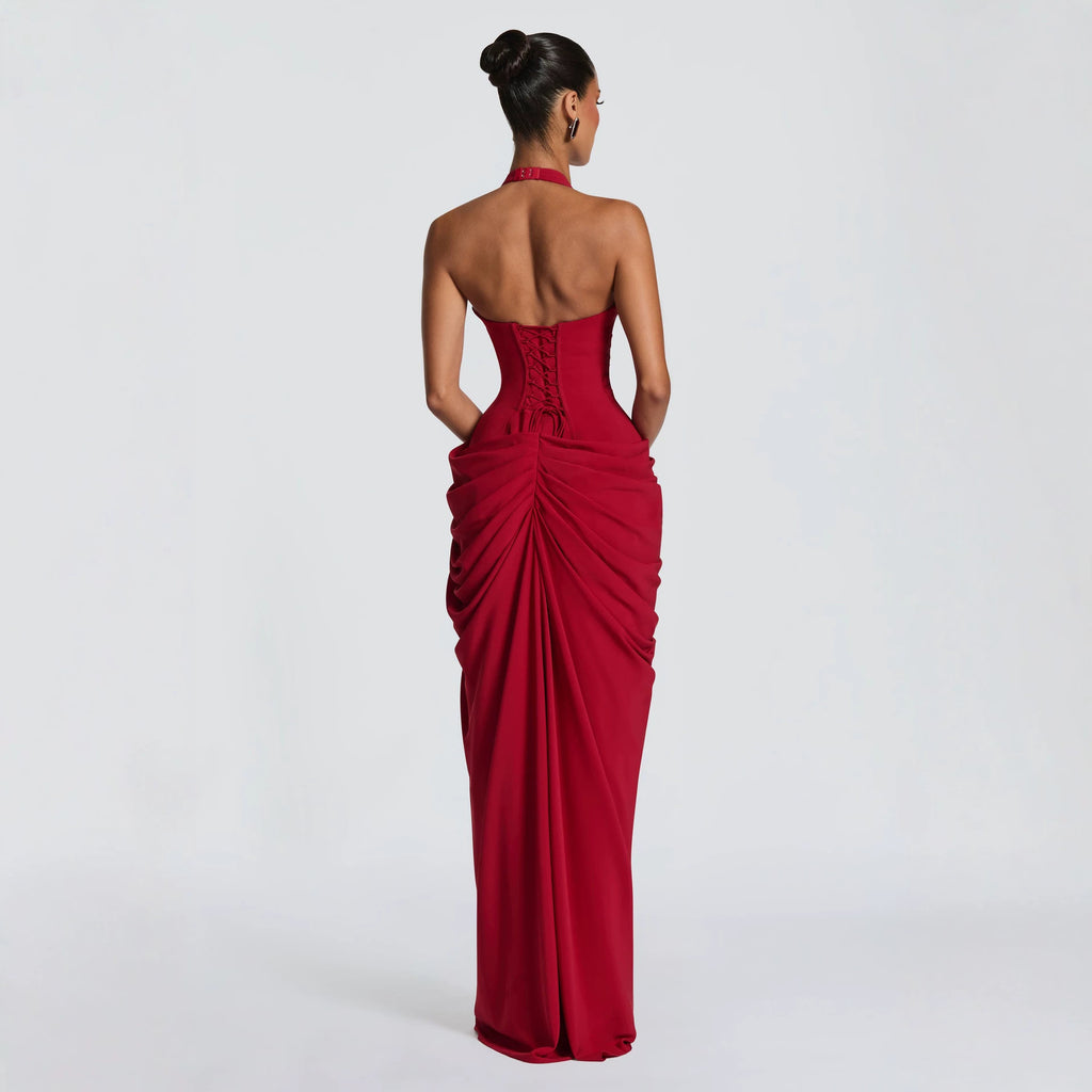 Plissiertes Maxi-Abendkleid mit V-Ausschnitt – Bild 5 | LuxeStyle