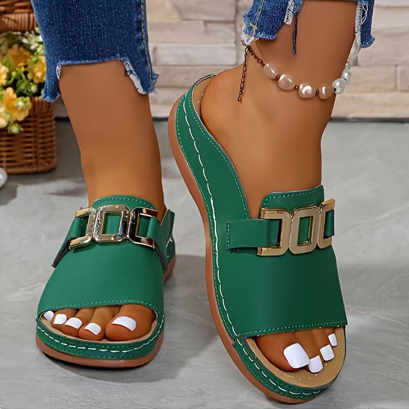 Minimalistische Peep-Toe Sandalen mit Metallschnalle