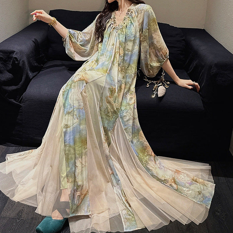 Elegantes langes Blumenkleid | LuxeStyle