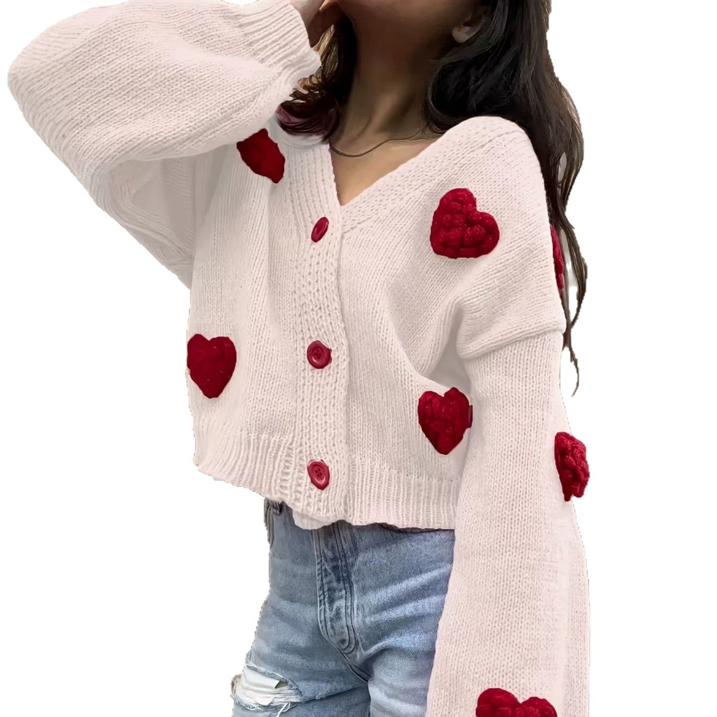Strick-Cardigan mit Herzmotiv