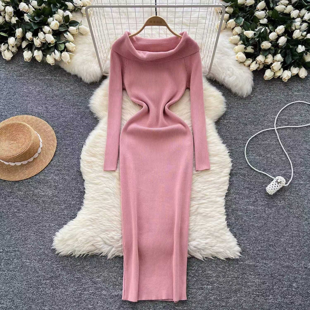 Schulterfreies Strickkleid gestreift – Bild 14 | LuxeStyle