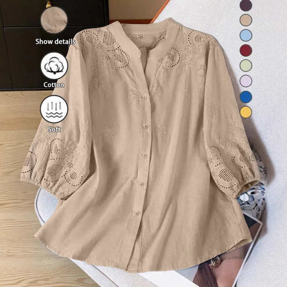 Khakifarbenes Loose-Fit Damen-Shirt