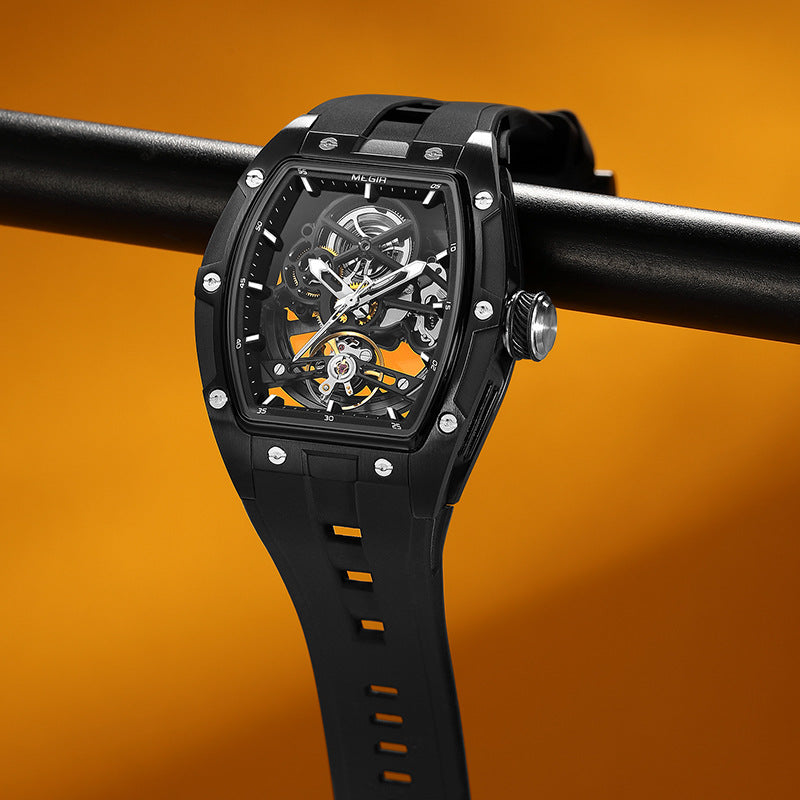 Herrenarmbanduhr Stahlgehäuse Automatik Silikonarmband