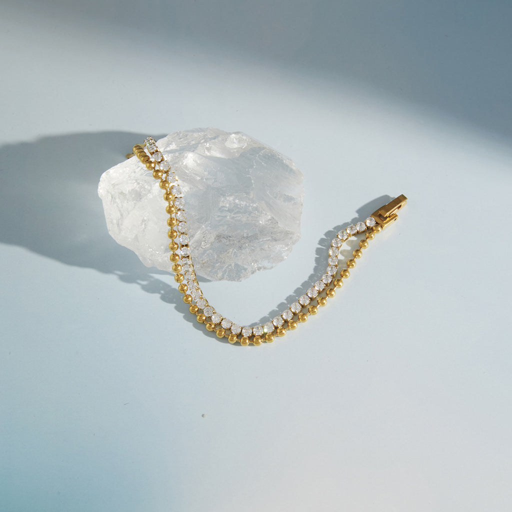 Doppellagiges Zirkon-Armband aus Edelstahl – Bild 2 | LuxeStyle