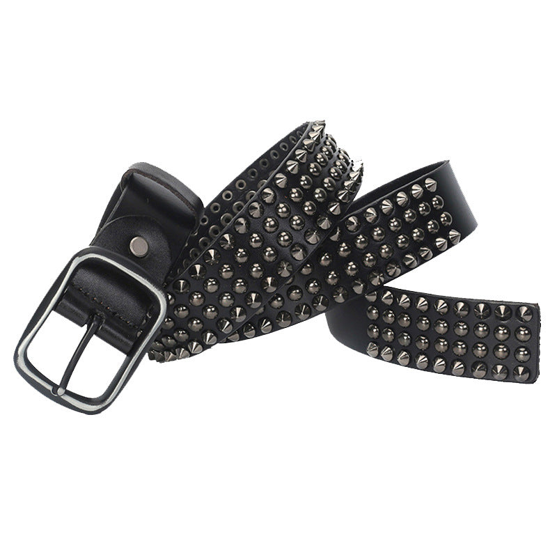Unisex Ledergürtel mit Dornschliesse und Nieten