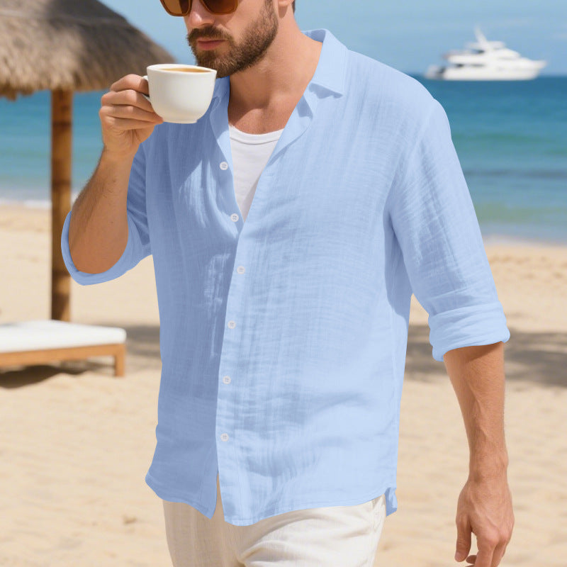 Herren Langarmhemd Casual Leinen