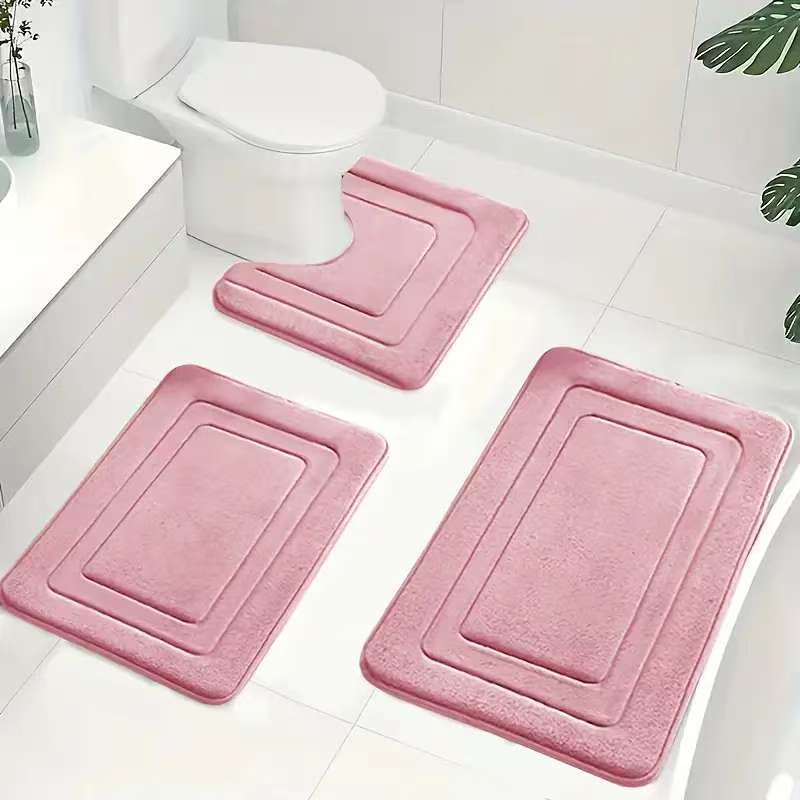 3-teiliges Badematten-Set mit Geometrie-Muster