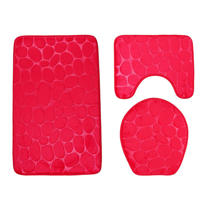3-teiliges Badematten-Set, einfarbig