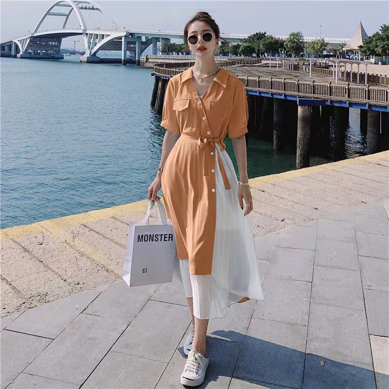 Midikleid «Bluette» – Fake-2-Teiler mit V-Ausschnitt