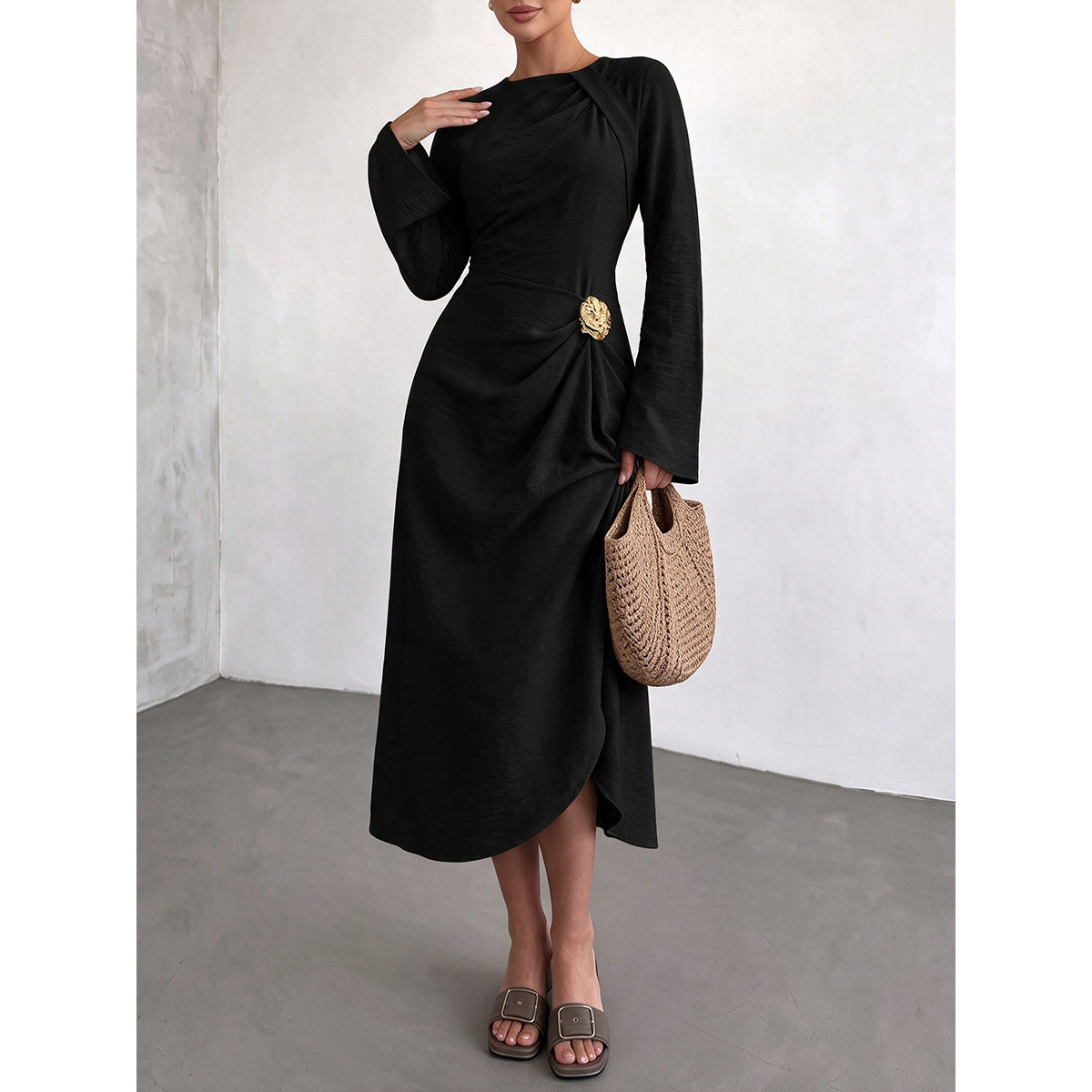 A-Linien Kleid mit Blumen-Ausschnitt, hohe Taille – Bild 3 | LuxeStyle