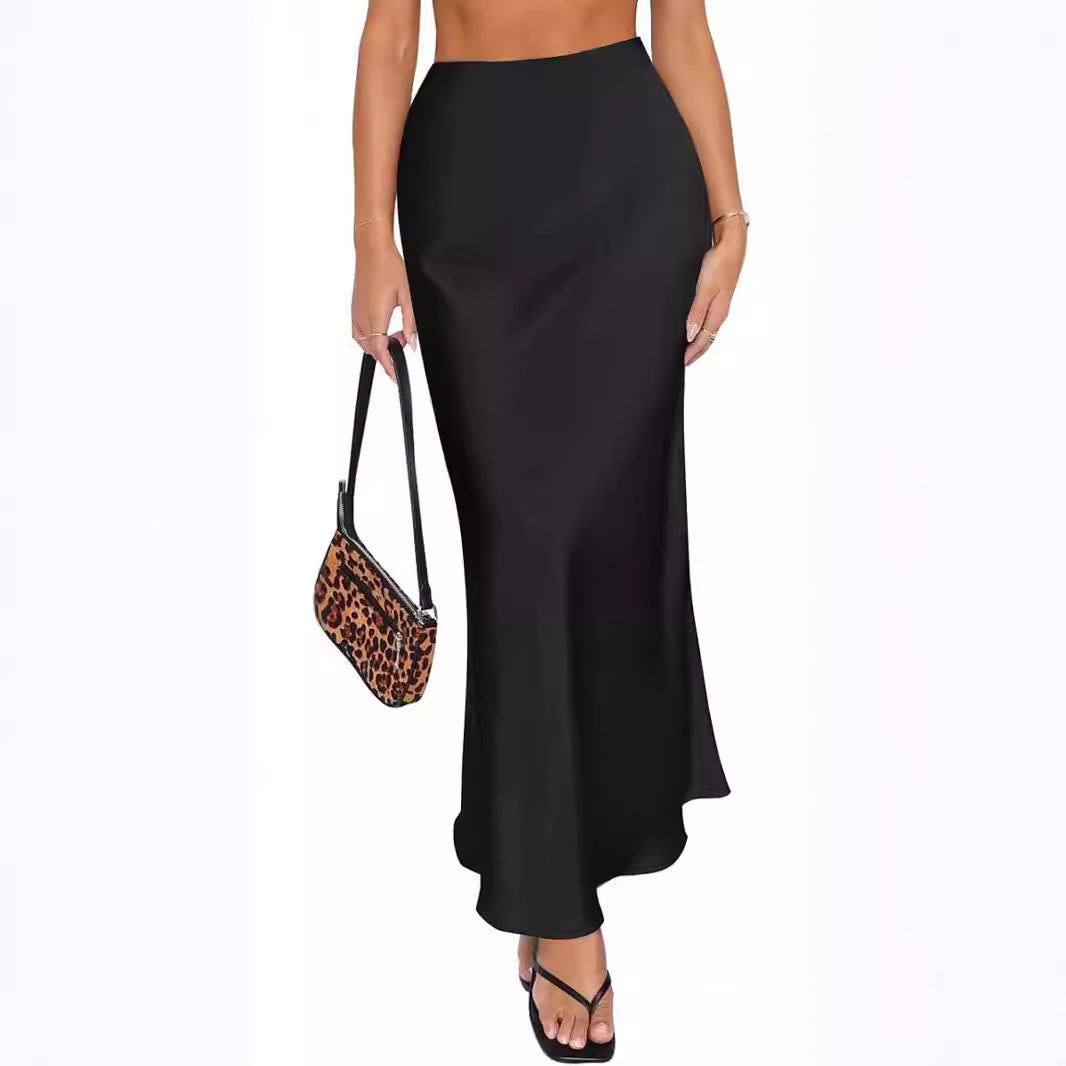 Eleganter Satin-Fischschwanzrock mit hoher Taille – Ansicht 4