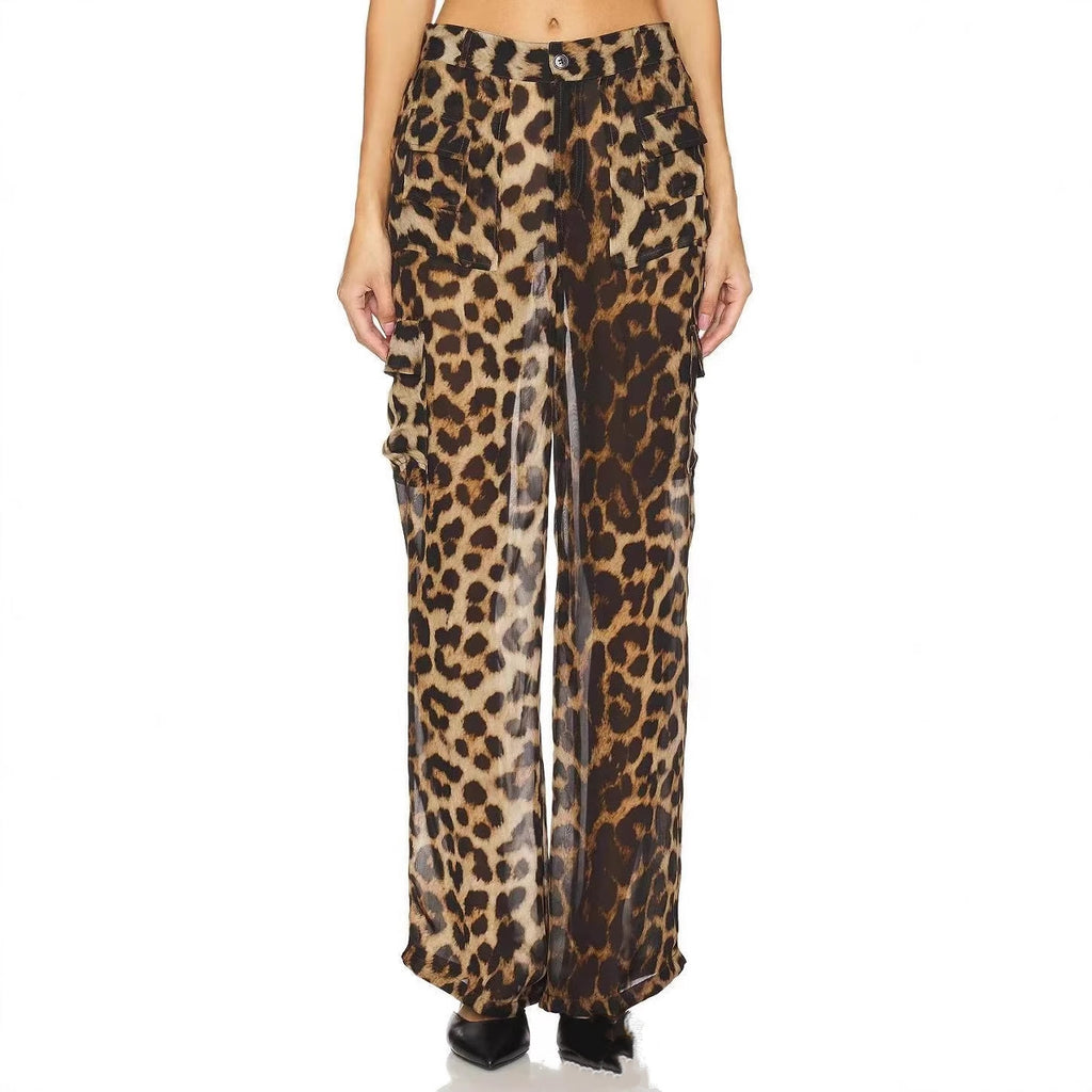 Leopard Chiffon Hose mit weitem Bein