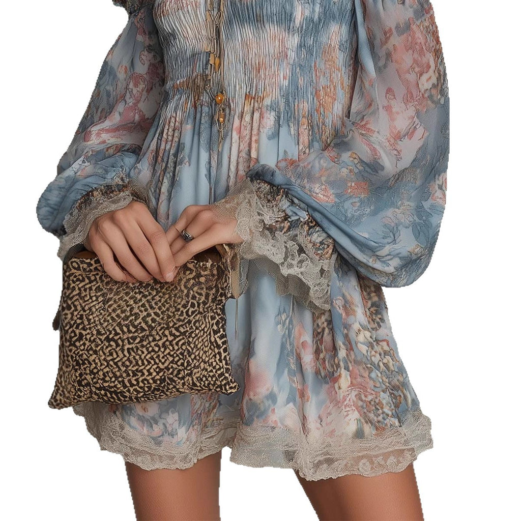 Damen Off-Shoulder Spitzenkleid mit Print