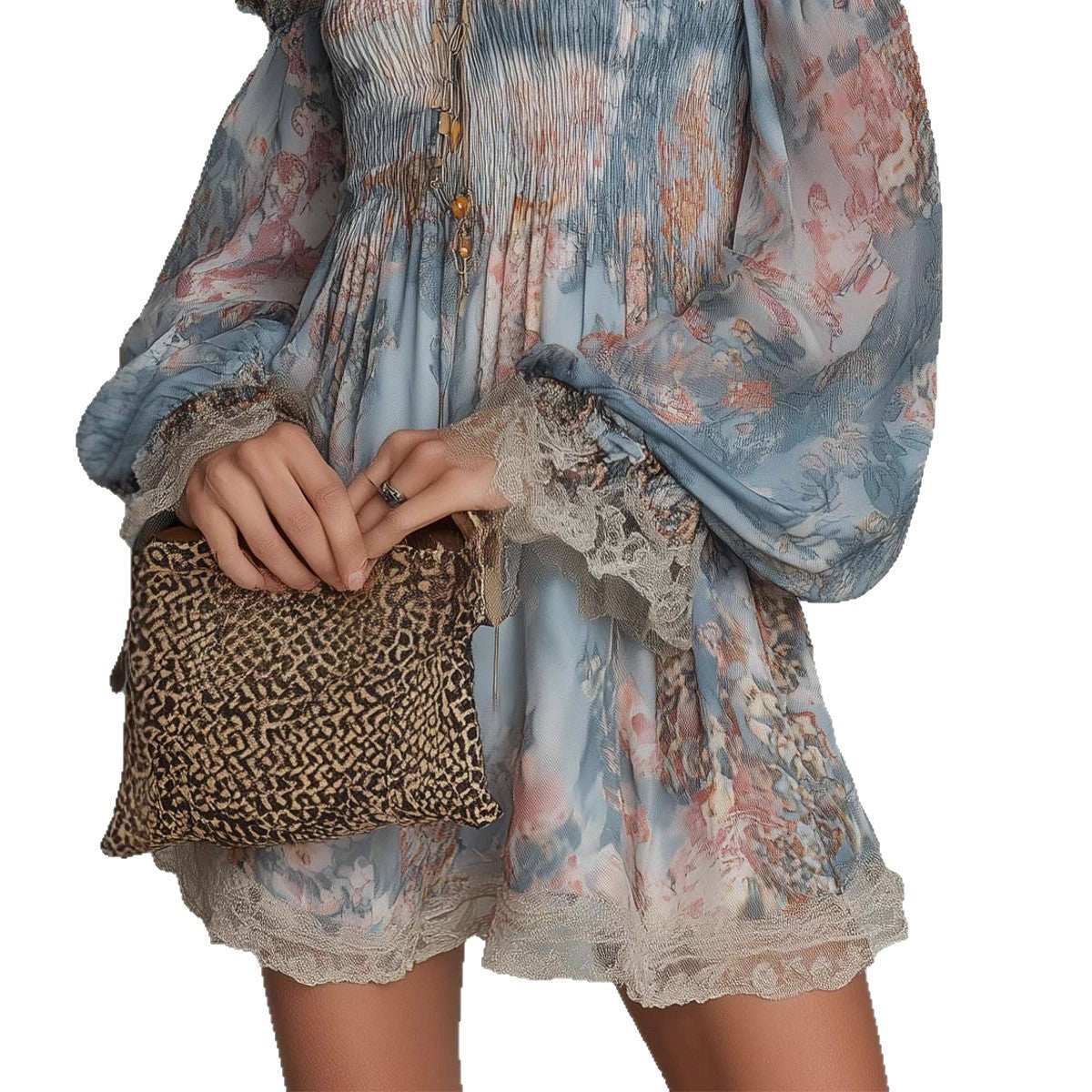 Damen Off-Shoulder Spitzenkleid mit Print