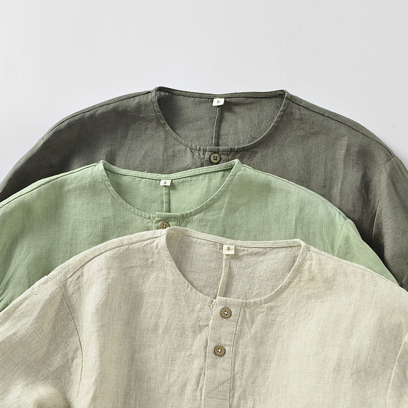 Leinen-T-Shirt mit Rundhals und 3/4-Ärmeln – Bild 8 | LuxeStyle