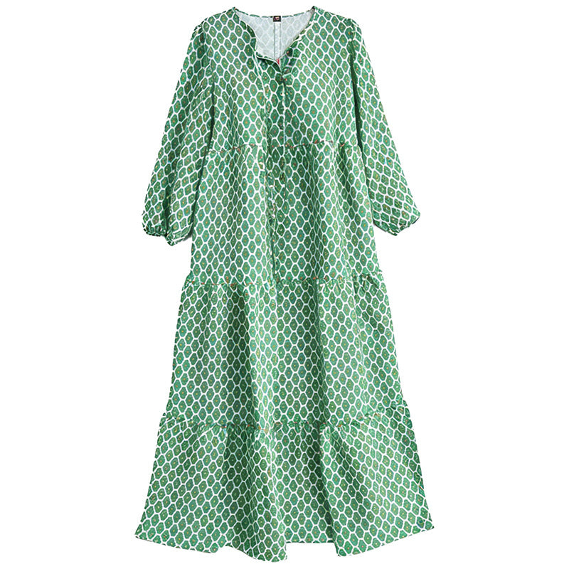 Langes Kleid mit Blumenmuster und Puffärmeln
