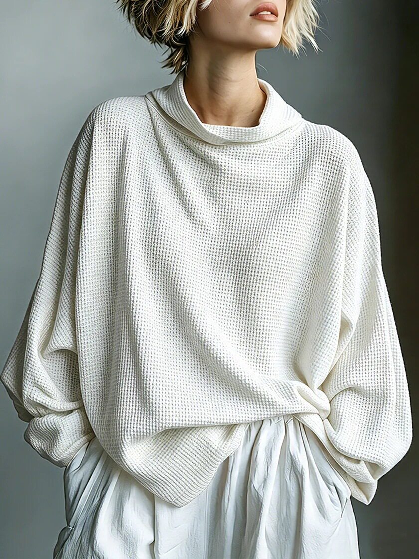 Strickpullover mit Rollkragen und Waffelstruktur