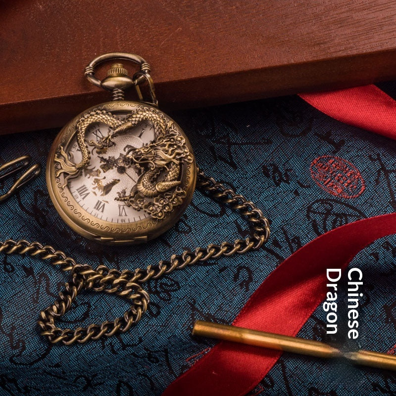Chinesische Drachen-Skelett-Taschenuhr – Ansicht 6