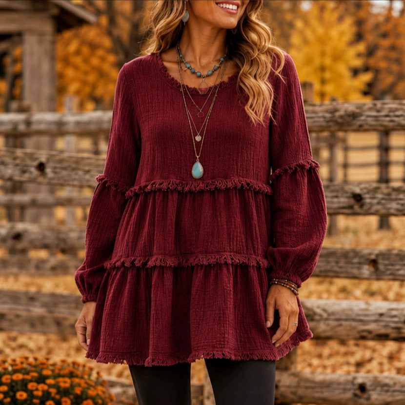 Damen Freizeit-Top mit langen Ärmeln und Paneel-Design